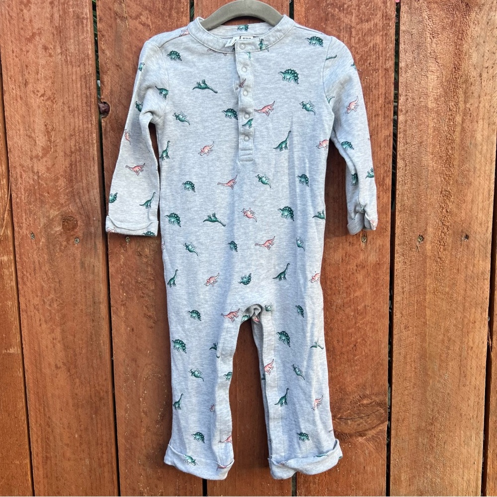 Janie and Jack Gray One Piece with Dinosaur Print